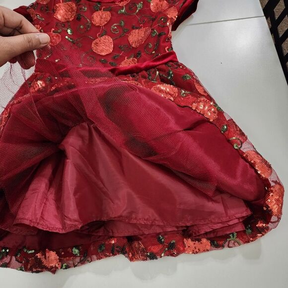 Girls Disney Snow White Elegant Apple Embroidered Sequin Party Dress Size 5/6 - Picture 9 of 16